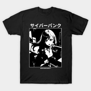 Retro 80s Cyberpunk Girl Manga Aesthetic Goth Grunge Japanese Waifu Anime Streetwear - Black T-Shirt